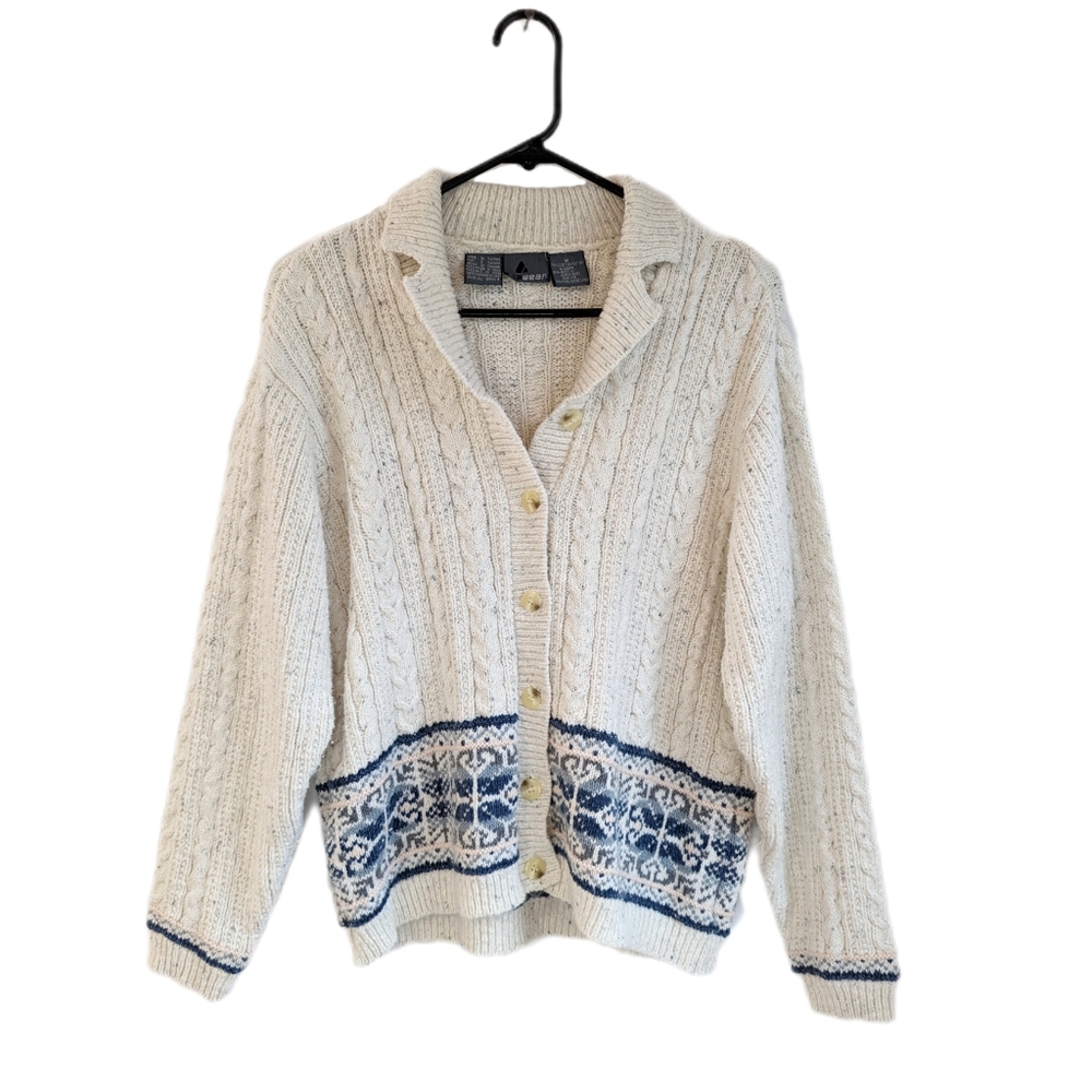 Vintage 90s Cable Knit Fair Isle Button Down Grunge Grandma Cardigan